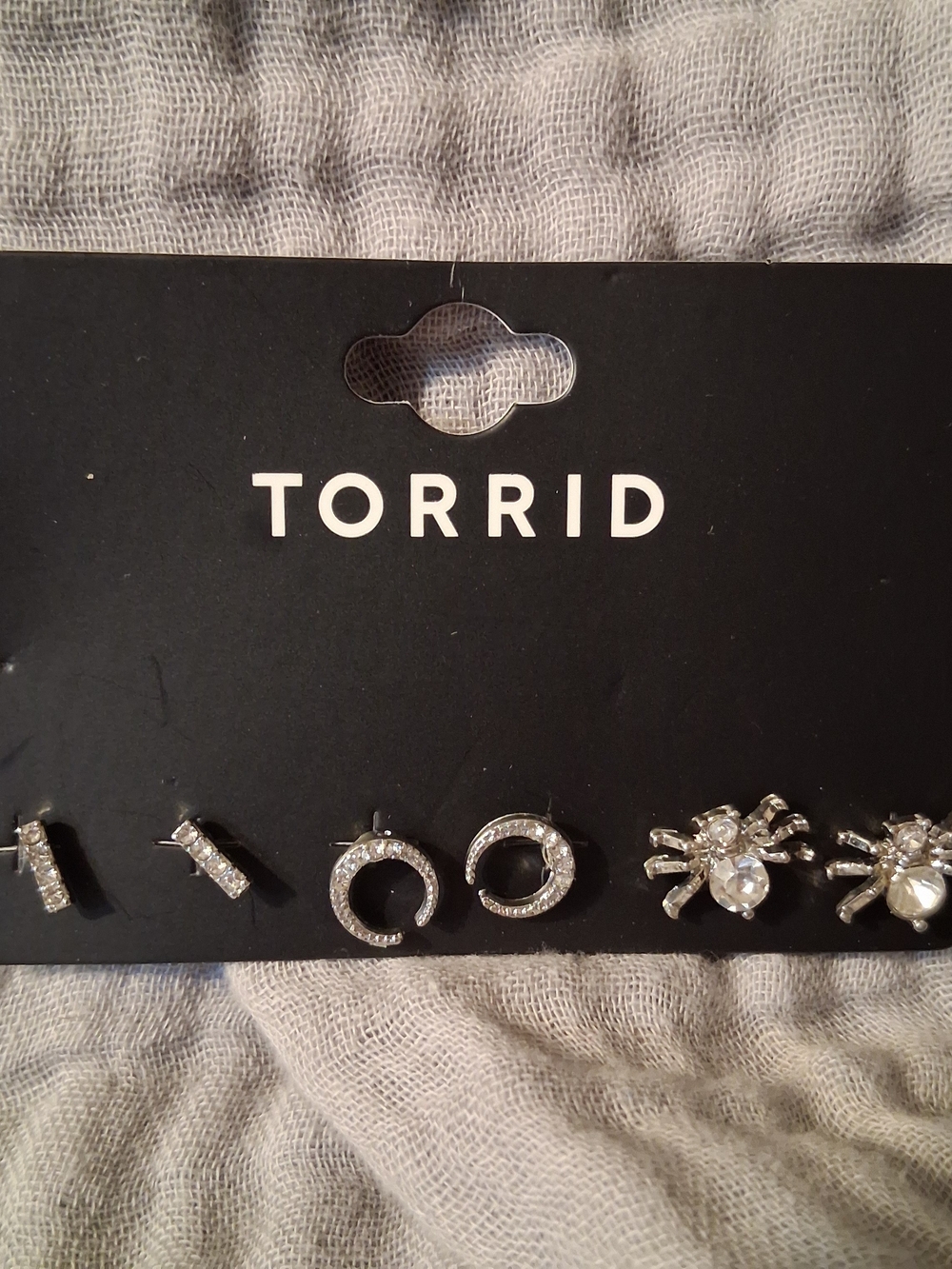 New Torrid Silver Crystal Earring Set 3pairs Spiders/Moons/Bars